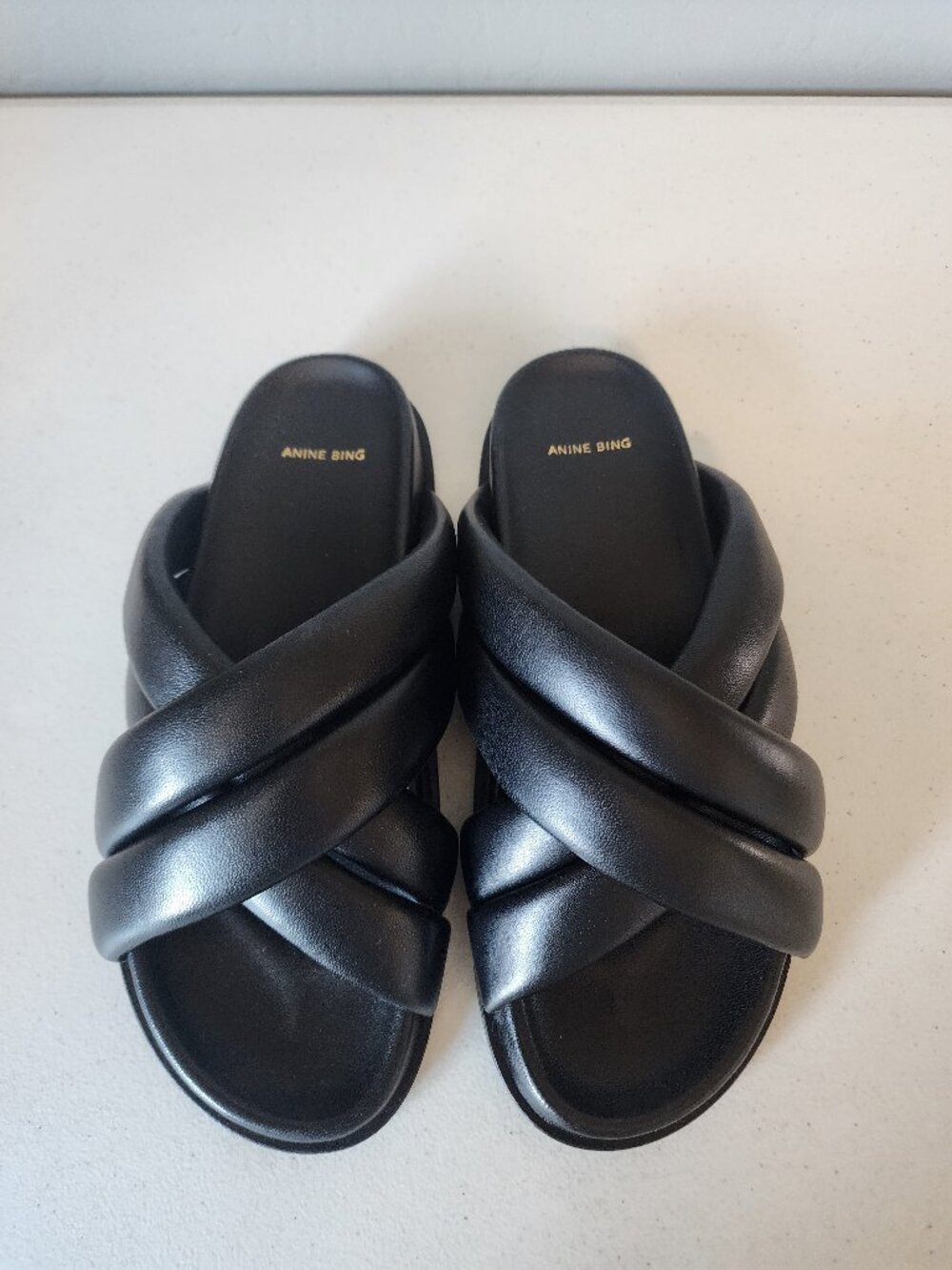 Anine Bing Black Emi Leather Slide Sandals - Picture 9 of 16